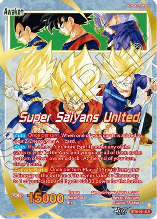 Son Goku, Vegeta, & Trunks // Super Saiyans United (SLR) (BT30-001) - Three Glorious Fighters Foil